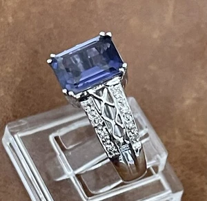 10k White Gold Natural Iolite & White Diamond Accent Cocktail Ring Size 5.5 - Picture 1 of 13