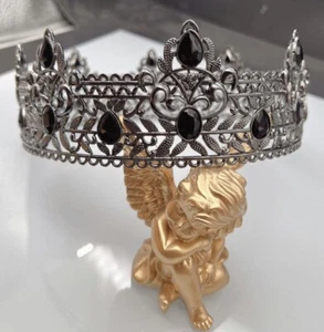 Men’s Crown Black Gemstone Birthday Wedding Cosplay Homecoming Prom Party Gift - Picture 1 of 2