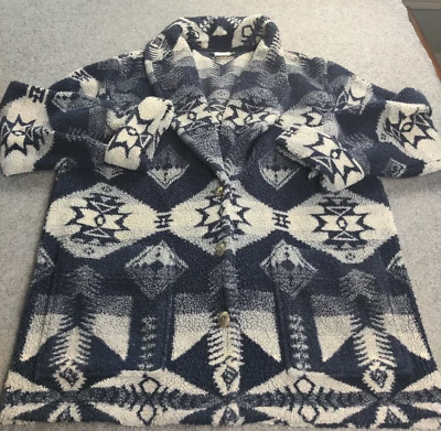 Vtg Lauren Ralph Lauren Fleece Jacket Medium Blue Aztec Southwestern Made USA - Image 1 of 4