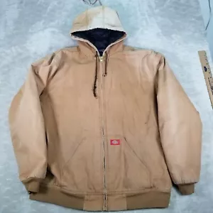 Dickies Brown Duck Canvas Active Jacket XL Tall Workwear Hooded Zip Coat Lined - Picture 1 of 15