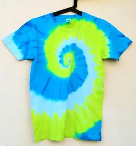 T-SHIRT MAGLIETTA Spirale Bianco Giallo Blu Spiral Tie Dye tinta mano uomo donna - Foto 1 di 1