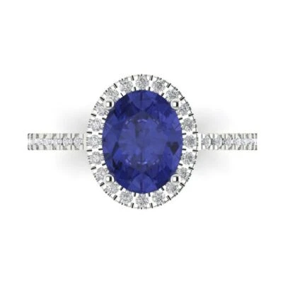 2.27 cttw Oval-Cut Simulated Tanzanite Halo Engagement Ring (14K White Gold) - Imagem 1 de 4