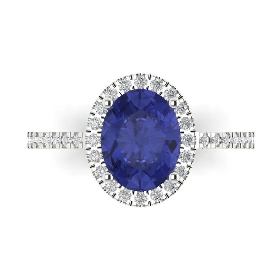 2.27 cttw Oval-Cut Simulated Tanzanite Halo Engagement Ring (14K White Gold) - Image 1 of 4