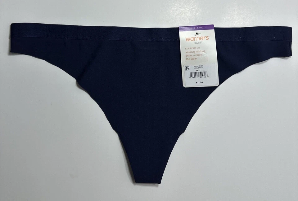 Warner's Cloud 9 Thong Panty Smooth Invisible Look RX810P 9/2XL Navy Blue
