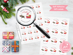 PERSONALISED Santa Sleigh and Reindeer Christmas Stickers - Gift Tags/Labels