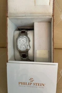 Men’s PHILIP STEIN Signature Dual Time Zone Watch; 2-Tone Stainless Bracelet - Picture 1 of 12