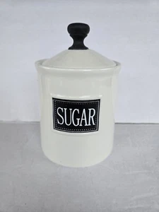 THL Ceramic Sugar Canister Off-White with Black Label Black Knob - Picture 1 of 4