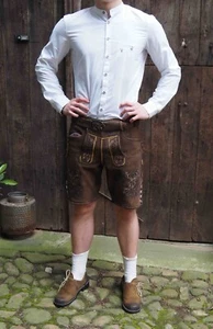 Pantaloni corti in pelle capro espiatorio marrone cervo con cintura look antico cintura cervo pelle nuovi - Foto 1 di 6