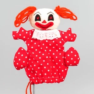 Vintage Clown Handpuppe gruselig böse Handarbeit rot gepunktet Stofftier Garn Spielzeug 7 Zoll - Bild 1 von 21