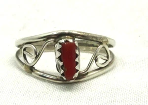 Korallenring Südwesten Ringgröße 5 3/4 rote Koralle Pinky Ring Sterlingsilber #363 - Bild 1 von 5