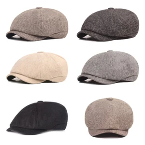 Men Cotton Blend Octagonal Cabbie Newsboy Peaked Casquette Gatsby Baker Cap Hat - Picture 1 of 10