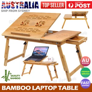 Bamboo Laptop Stand Desk Lap Bed Tray Table Computer Portable Foldable Home AU - Picture 1 of 11