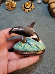 Halcyon Days Enamel Trinket Box Figure Killer Whale HD London Bonbonnieres RARE - Picture 1 of 5