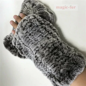 Genuine Real Rabbit Fur Gloves Warm Fingerless touchscreen Winter Wrist Mittens - Picture 1 of 39