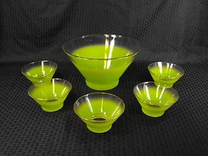 Vintage Chartreuse Frost Salad Serving Set- Tossing Bowl + 5 Serving Bowls - Picture 1 of 9