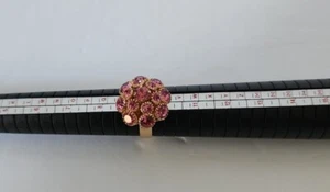 VTG Sarah Coventry Pink Rhinestone Dome Gold Tone Statement Ring Sz 8 Adjustable - Picture 1 of 11
