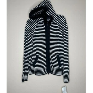 Emma James NWT Y2K Striped Knit Zip Up Hoodie Faux Fur Trim Pockets XL Soft - Picture 1 of 8
