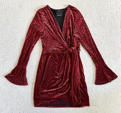 C/Meo Collective Breakthrough Black Red Dress Sz Medium Velvet Flutter Sleeve - Image 1 of 4