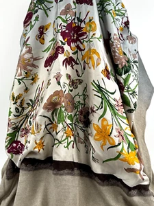 $1,095 Avant Toi Auth XL Gray Cashmere Floral Silk Scarf Wrap Shawl 42" x 53" - Picture 1 of 13