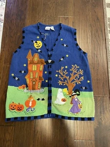 Carolina Colours Halloween Sweater Vest Women Size 18/20 Felt Trick or Treat VTG - Picture 1 of 10