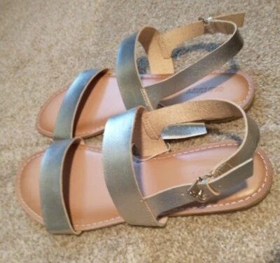 Sandalias para dama talla 9 antiguas doradas azul marino correa plana al tobillo gladiador nuevas con etiquetas Foto 1 de 4