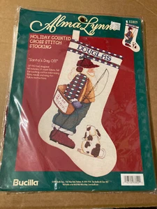 NEW VERY RARE ALMA LYNNE "SANTA'S DAY OFF" SANTA FISHING Cross Stitch KIT 1997 - Picture 1 of 4