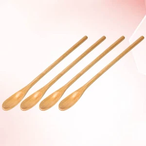 Natural Wooden Coffee Spoons Set 4pcs Long Handle for Mixing and Stirring - Picture 1 of 12