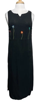 Vintage Talbots Embroidered Jumper Dress Black Sleeveless Fairy Cottagecore sz 4 - Image 1 of 4