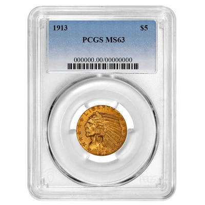 Indian Head Gold 1913 $5 graduación profesional MS63 Foto 1 de 3