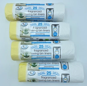4 Rolls of 25 Fresh Linen Swing Bin Liners 50L Extra Strong Drawstring Snug (n) - Picture 1 of 3