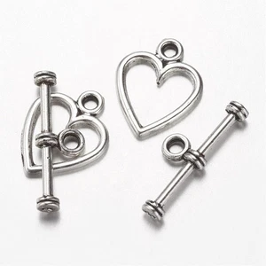 Alloy Heart Toggle Clasps Antique Silver 14x11x1mm - Picture 1 of 7
