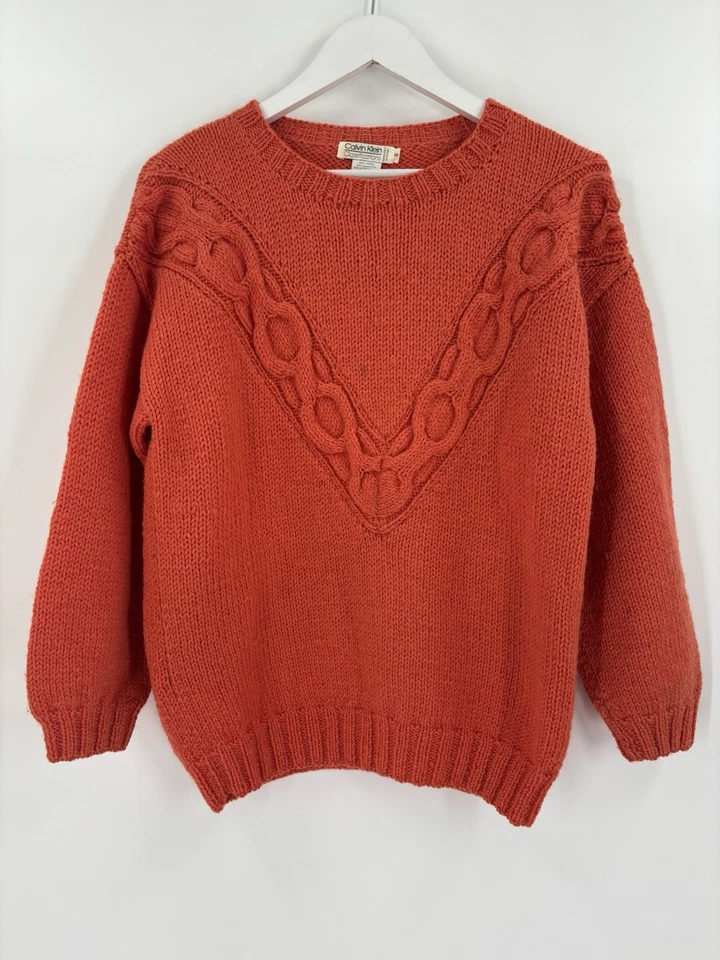 Suéter Vintage Calvin Klein Classifications Mujer Pequeño Naranja 100% Lana Tejido Foto 1 de 4