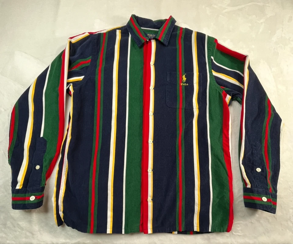 POLO Ralph Lauren Mens M Shirt Corduroy Multi-Color Striped Classic  Button Fron - Image 1 of 4
