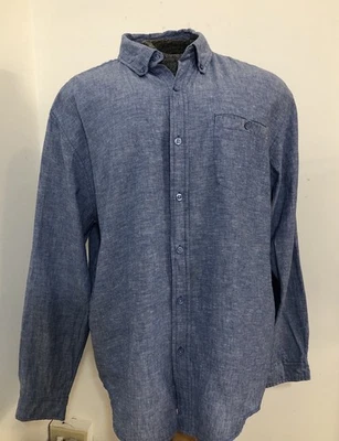 Bruno Mens Large Linen Blend Longleeved Shirt Button Down Heather Blue Pocket - Image 1 of 4
