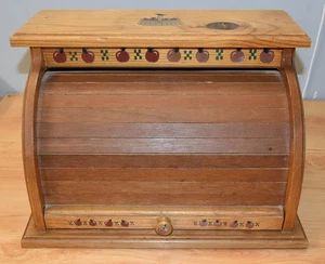 VINTAGE FARM STYLE ROLL TOP WOOD BREAD BOX - Picture 1 of 6