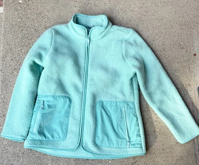 T by Talbots Jacket Women medium Petite High Low Cozy Sherpa Full Zip NWT Turquo - Image 1 of 4