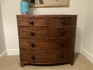 Victorian Bow Fronted Mahogany Wooden Chest of Drawers - Picture 1 of 6