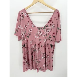 Torrid Top Women 3 3X Pink April Floral Studio Knit V-Neck Ruched Front Babydoll - Picture 1 of 9