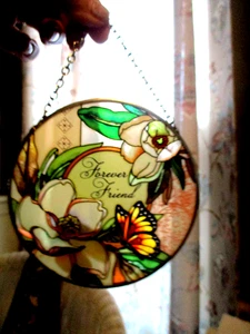 AMIA Sonnenfänger Buntglas Schmetterling Blumen handbemalt mit AMIA Charm - Bild 1 von 2