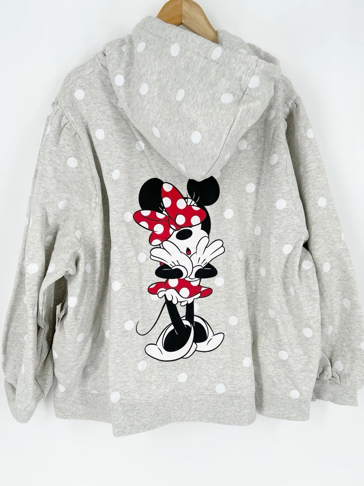 Moletom com capuz Disney Plus 3X cinza branco preto Minnie Mouse bolinhas zíper parques novo com etiquetas - Imagem 1 de 4