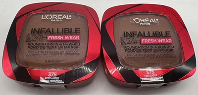 2PK L'Oreal Infallible Fresh Wear Foundation in A Powder ~ 375 Deep Amber ~ NEW - Image 1 of 2