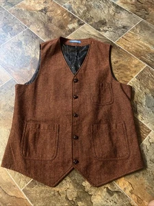 Solovedress Wool Blend Vest Waist Coat Men’s Medium Glen Plaid Orange Button - Picture 1 of 4