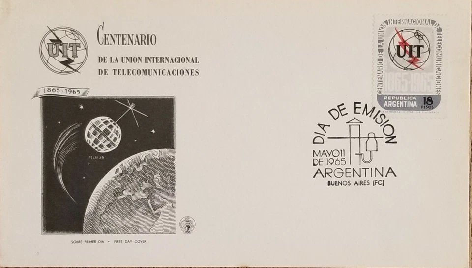A) 1965, ARGENTINA, SPACE, FDC, INTERNATIONAL TELECOMMUNICATIONS UNION  Foto 1 de 1