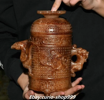 8" Dinastía China Antiguo Jade Fengshui Dragón Loong Fénix Pájaro Bestia Zun Copa de Vino Foto 1 de 4