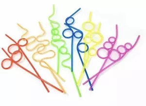 12-Crazy Straws Kids Silly Plastic Reusable Drinking Kitchen & Dining - Picture 1 of 1
