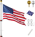 Yescom 20Ft Telescopic Aluminum Flag Pole Free 3'X5' US Flag & Ball Top Kit 16 G