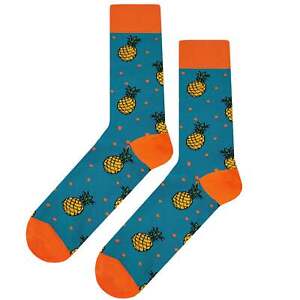 NWT Pineapple Spot Dress Socks Novelty Men 8-12 Teal Fun Sockfly