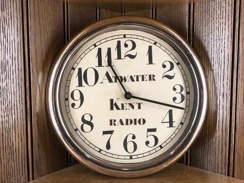 Vintage Atwater Kent Radio Electric Battery Gold Wall Clock Advertising Sign Cover