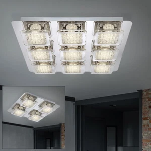 Lampada Da Soffitto Cristallo LED Argento Cromato Quadrata Metallo - Foto 1 di 12