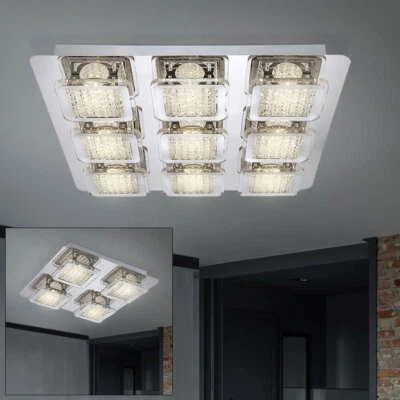 Lampada Da Soffitto Cristallo LED Argento Cromato Quadrata Metallo - Immagine 1 di 2
